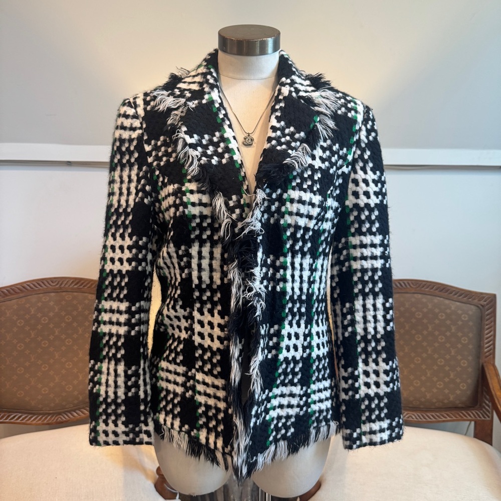 Vintage 90s Tartan Plaid Jacket Blazer with Fringe by Russell Kemp New York